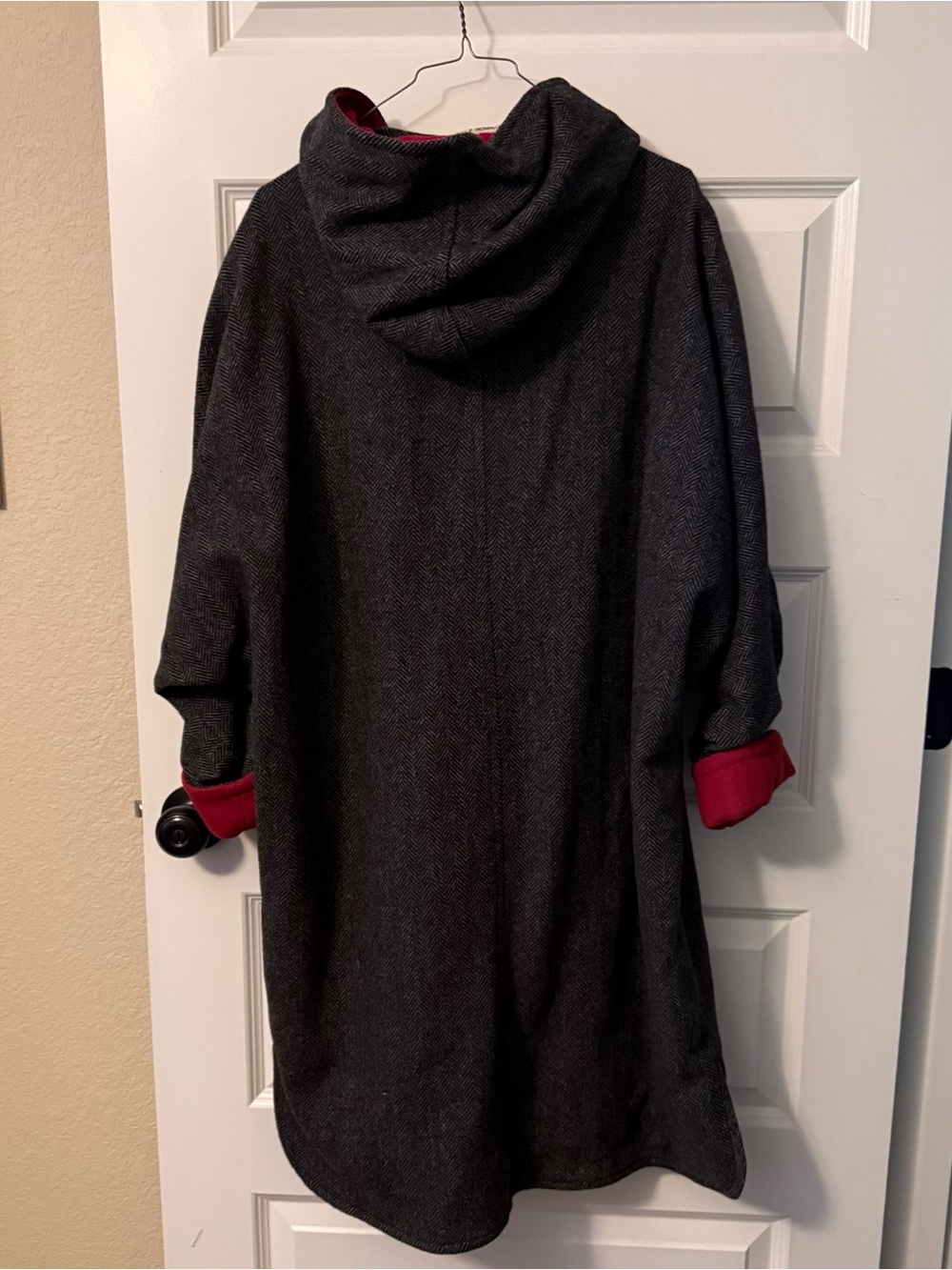 Hooded Women's Coat with Red Lining